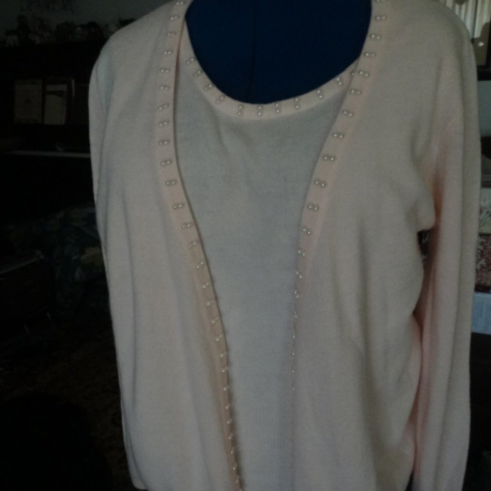 Soft Pink Women's Sweater with Beadedl Detailing